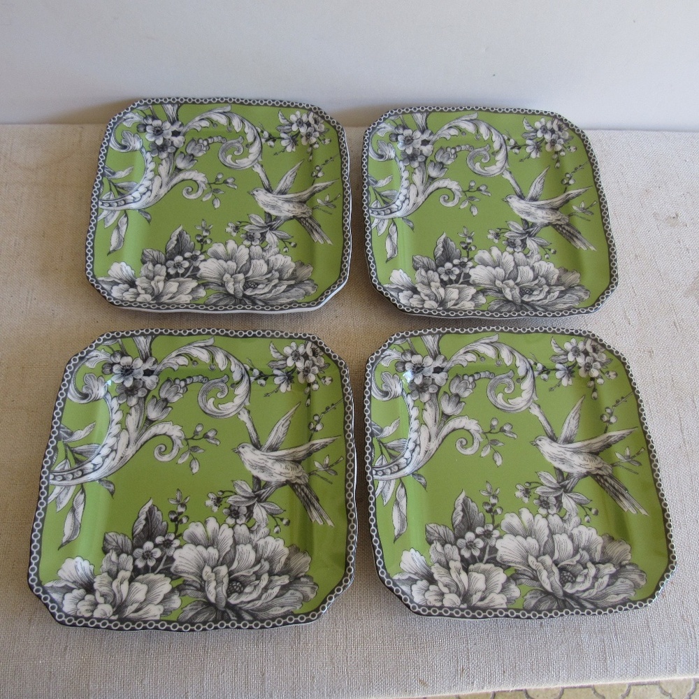 222 Fifth  Appetizer Plates Lot of 4 "Adelaide" 6 x 6" porcelain